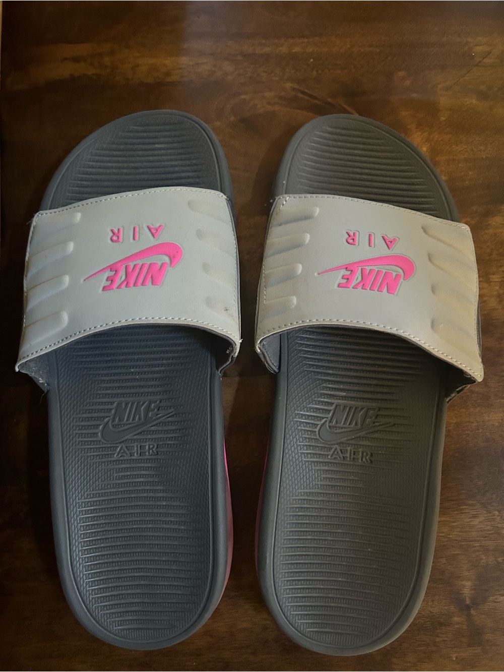 Nike Women's Slide Sandals in Gray with Pink Logo